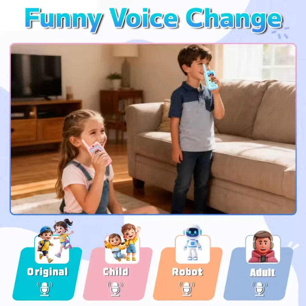Kids Walkie‑Talkie Set Blue Pink 2Pcs Video Intercom Toy Rechargeable Portable Two‑Way Radio with Lanyard for Children Outdoor Camping Game Play