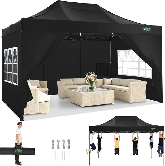 10x15 Pop up Canopy Tent Heavy Duty Gazebo with 4 Sidewalls,UPF 50+ All Weather Waterproof Commercial Outdoor Wedding Party Tent