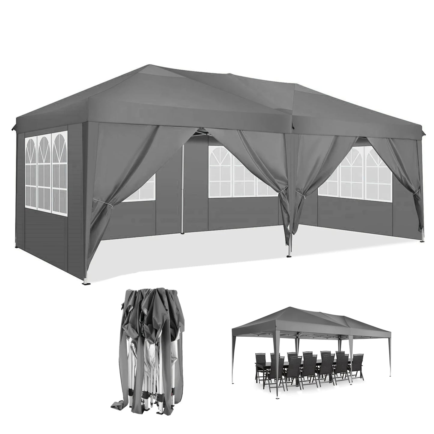 Canopy 10x20 Pop Up Canopy Tent with 6 Sidewalls Easy Pop Up Tent 10x20 Waterproof Commercial Instant Shelter UPF 50+ Portable