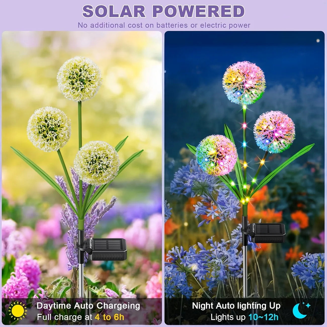 4PC 3 Head Solar LED Dandelion Outdoor Ground Mounted Light, Suitable for Courtyard, Garden, and Landscape Decoration
