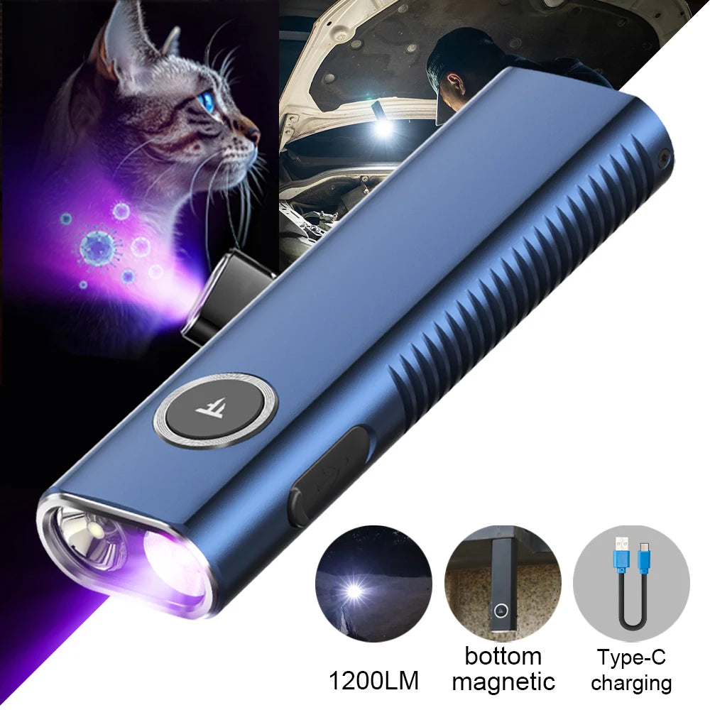 Trustfire 1200LM EDC Flashlight MINIX3-SE IPX6 Rechargeable Torch with White/UV Light Pointer Lantern Magnetic Tail for Camping