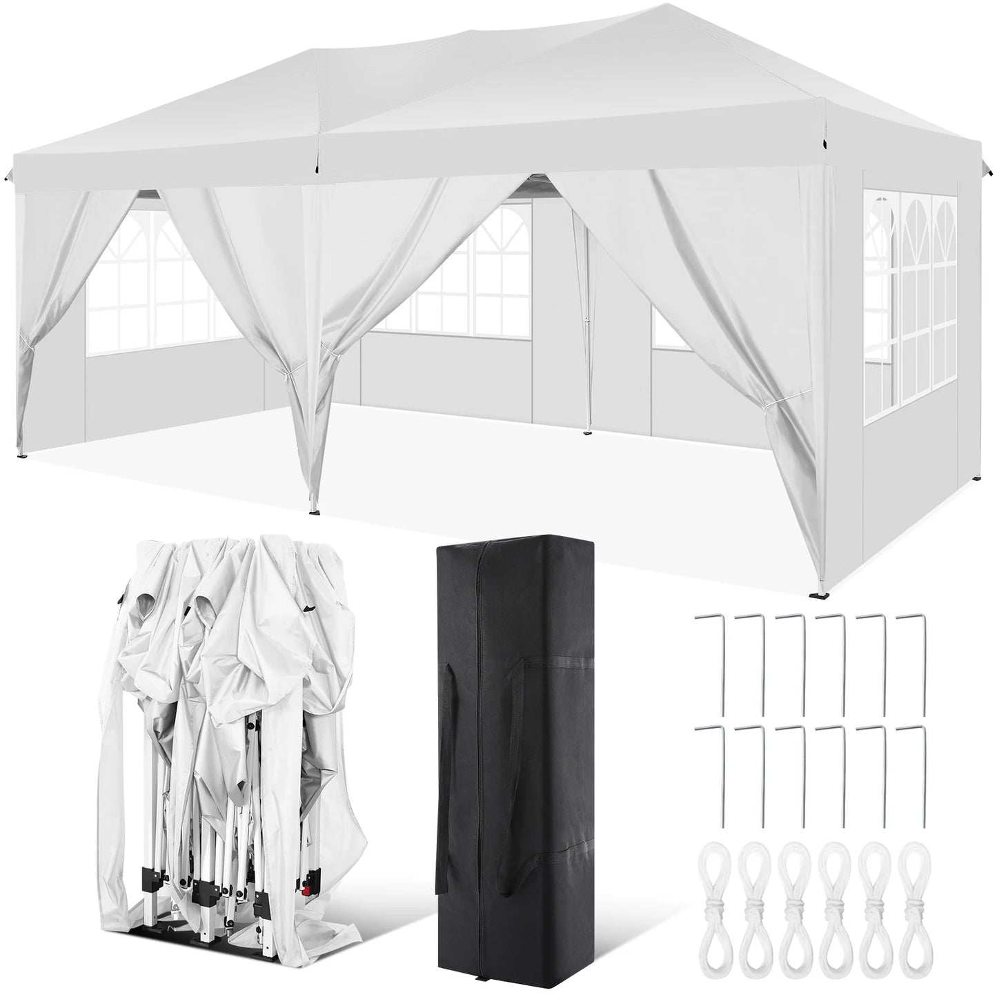 Canopy 10x20 Pop Up Canopy Tent with 6 Sidewalls Easy Pop Up Tent 10x20 Waterproof Commercial Instant Shelter UPF 50+ Portable