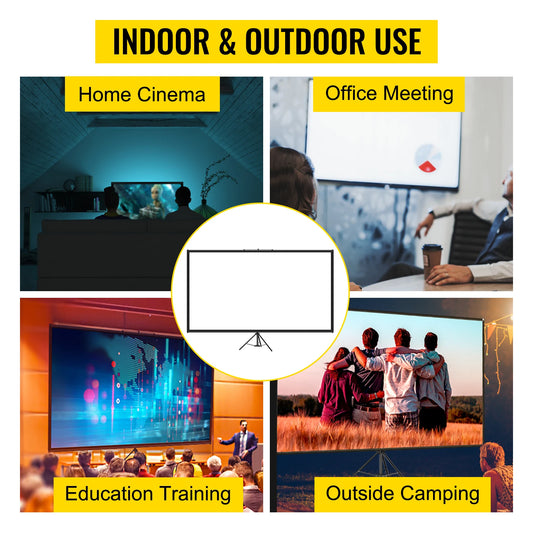 SucceBuy 60 70 80 90 100 110 in Tripod Projector Screen W/ Stand 16:9 4K HD Portable Home Cinema for Indoor & Outdoor Projection