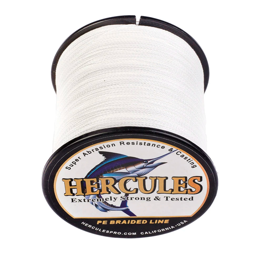 Hercules-Braided Fishing Line, 4 Strands, Carp Fishing Line, White PE, 100m, 300m, 500m, 1000m, 1500m, 2000m, 6-100lb