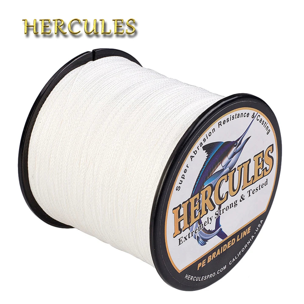 Hercules-Braided Fishing Line, 4 Strands, Carp Fishing Line, White PE, 100m, 300m, 500m, 1000m, 1500m, 2000m, 6-100lb