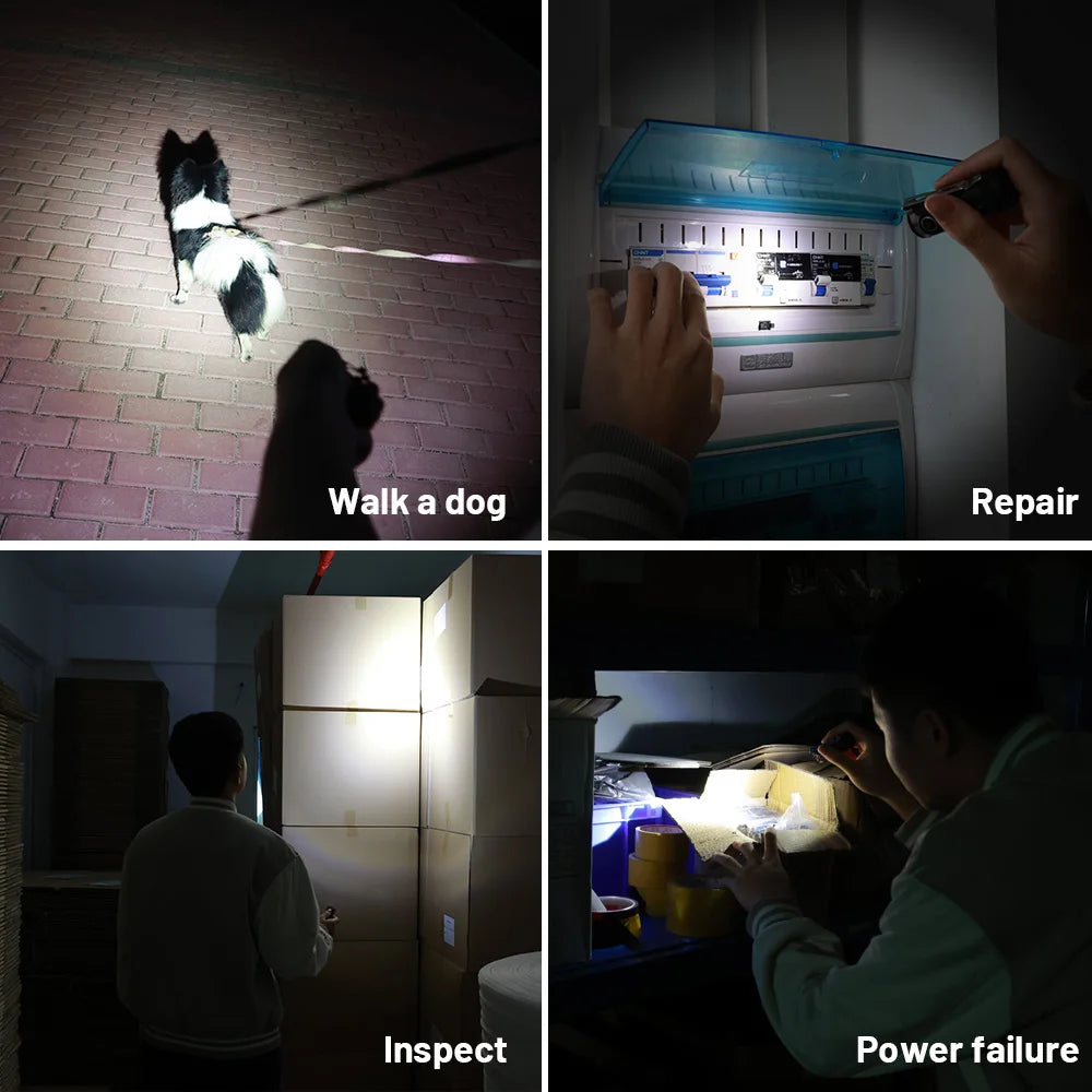 LED 1300lm Tactical 18350 Rechargeable Flashlight 6000K Keychain Emergency Torch Led Light with Magnetic