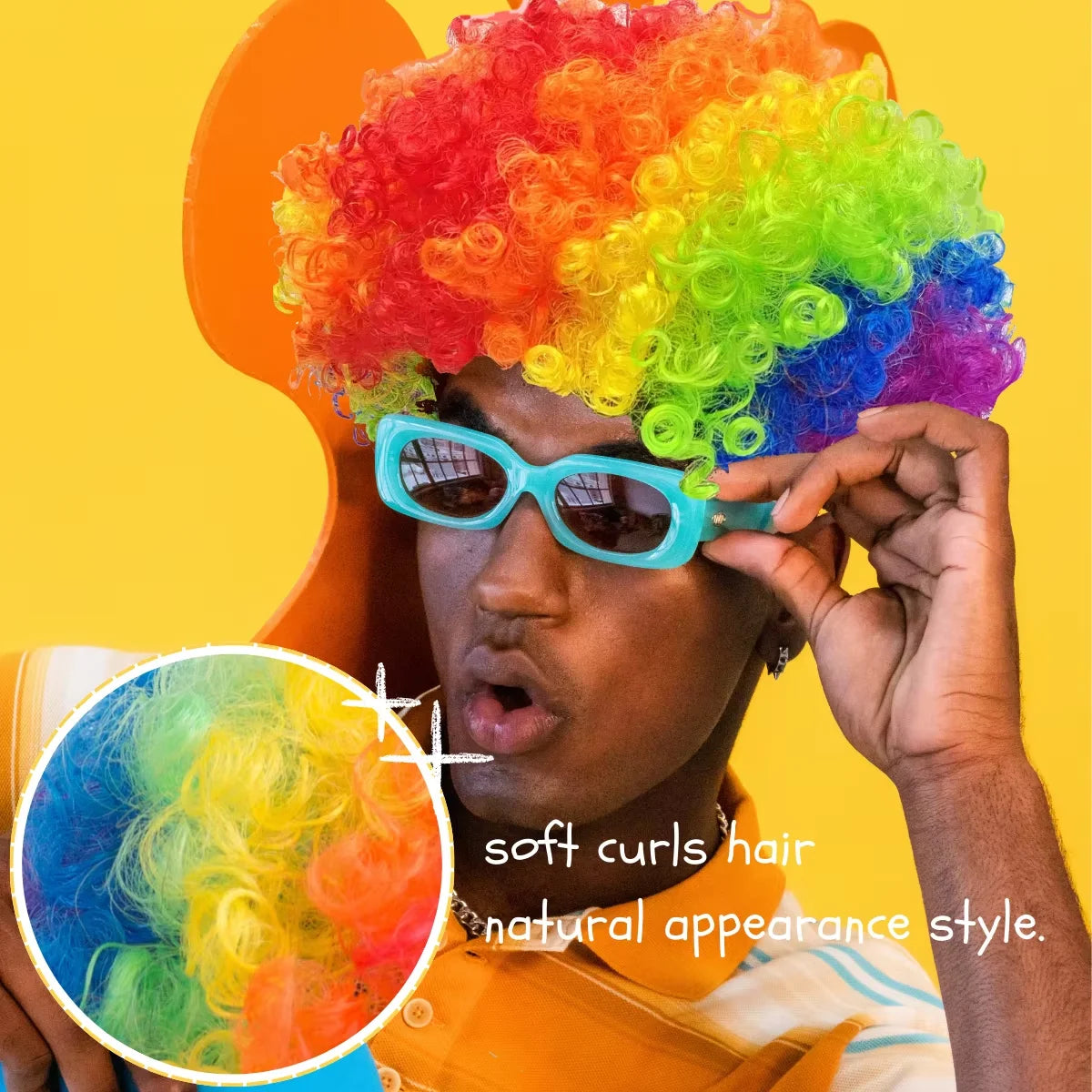 Colorful Rainbow Synthetic Curly Afro Fluffy Wig Cosplay Party Halloween Clown Disco Costume Role Play