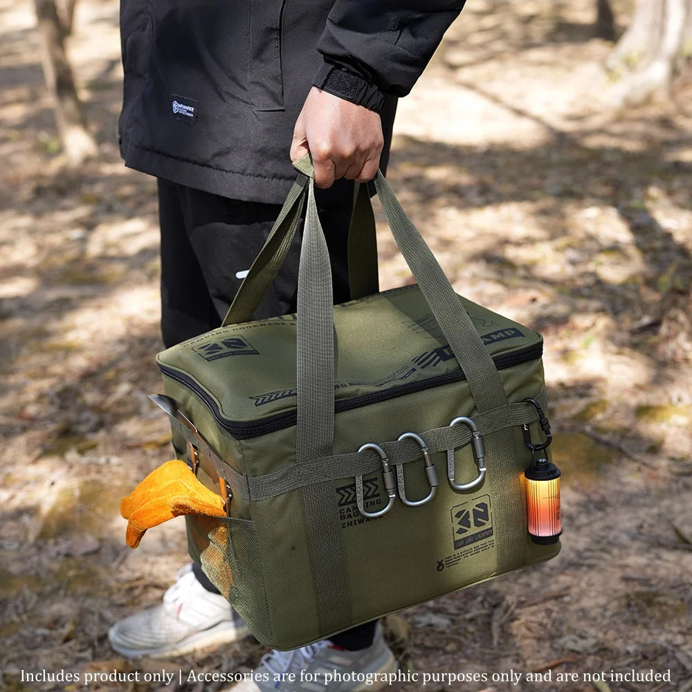 Large Capacity Camping Storage Bag Heavy Duty Water Repellent 600D Oxford Tactical Gear Organizer Foldable Portable Cookware Storage Bin For Car Trunk Hiking Fishing Picnic BBQ Road Trip Outdoor Travel Accessories