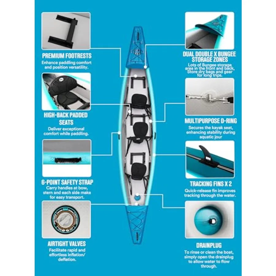 Inflatable Kayak For Recreation Drop Stitch Material Gray Durable And Stable