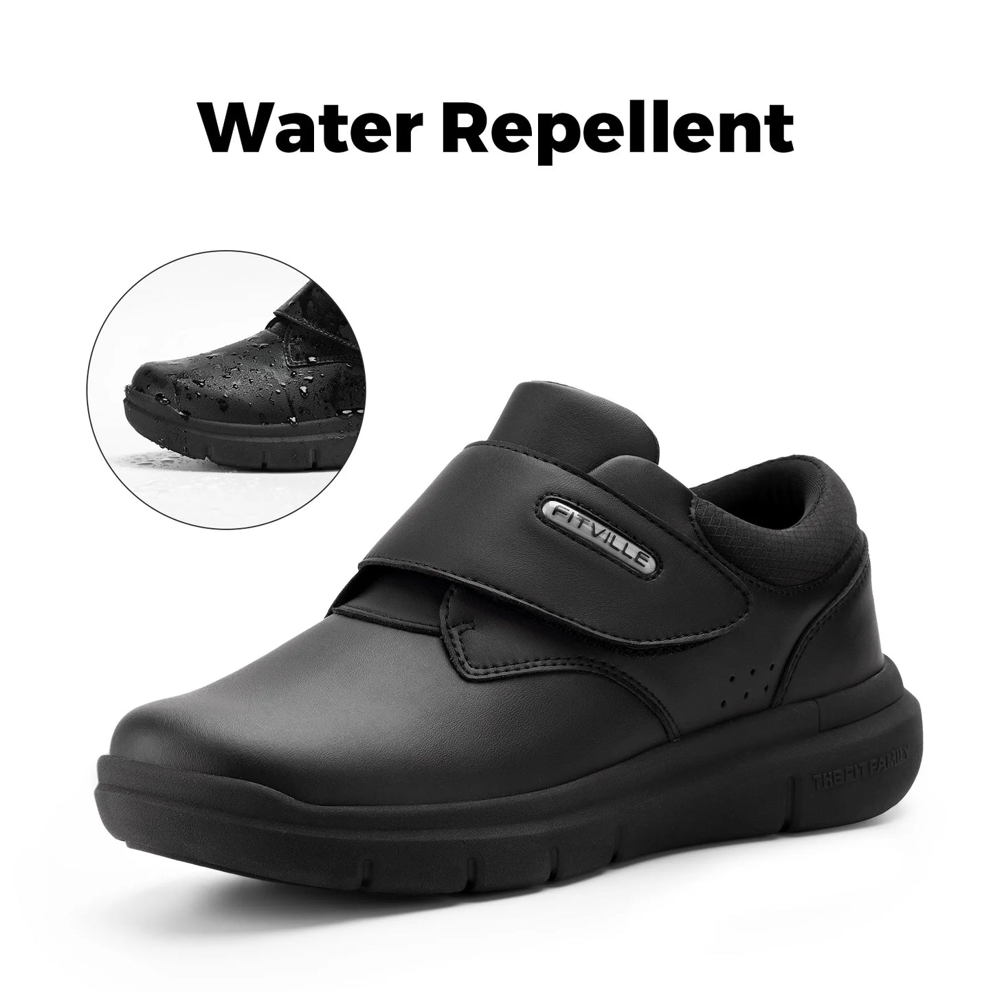 FitVille Men's Wide Leather Shoes Diabetic Shoes Slip On Shoes for Orthopedic Toes Swollen Feet Non-Slip Lightweight