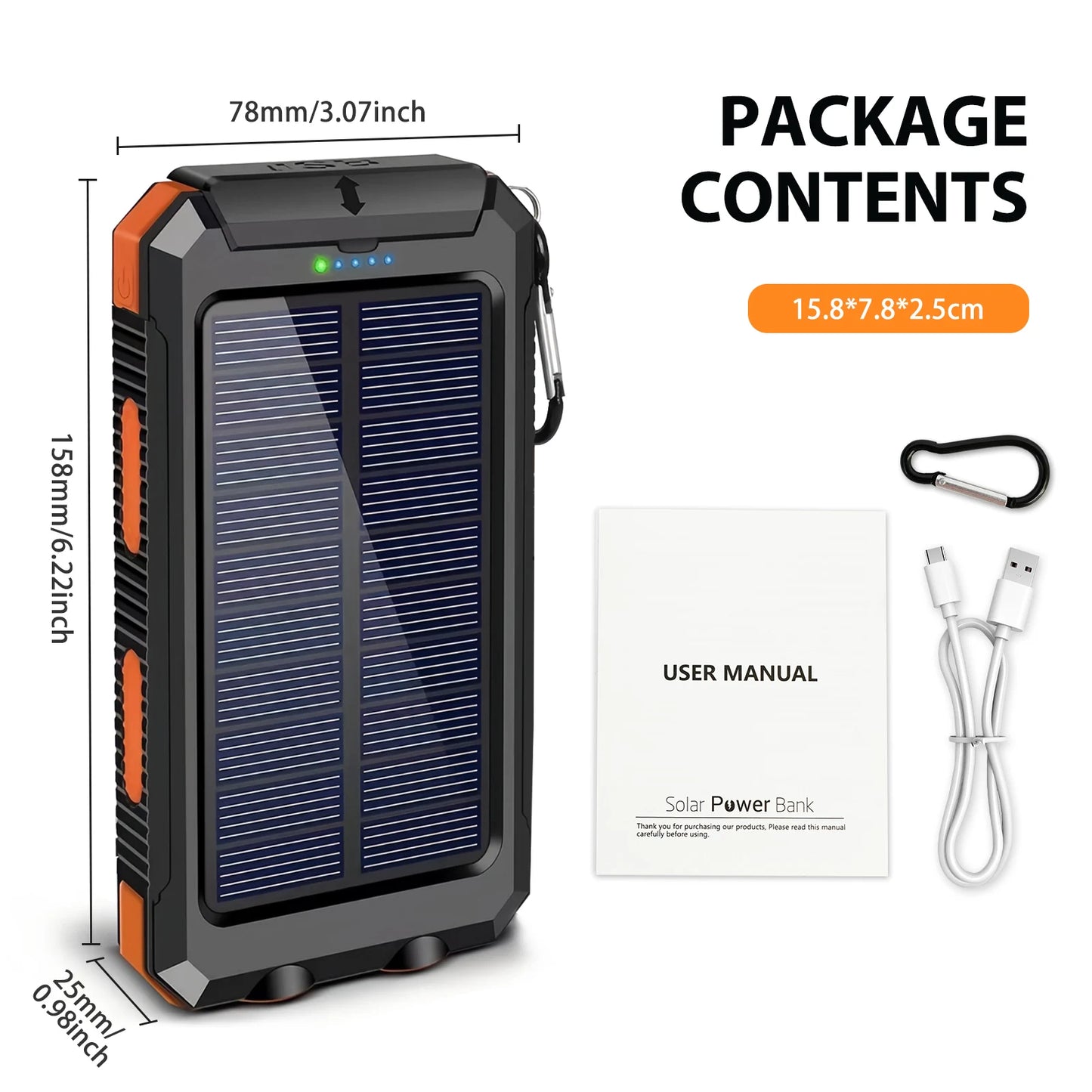 30000mAh Solar Power Bank Portable Dual 5V USB Ports 2 LED Light Flashlight Fast Charging for iPhone Samsung Tablets