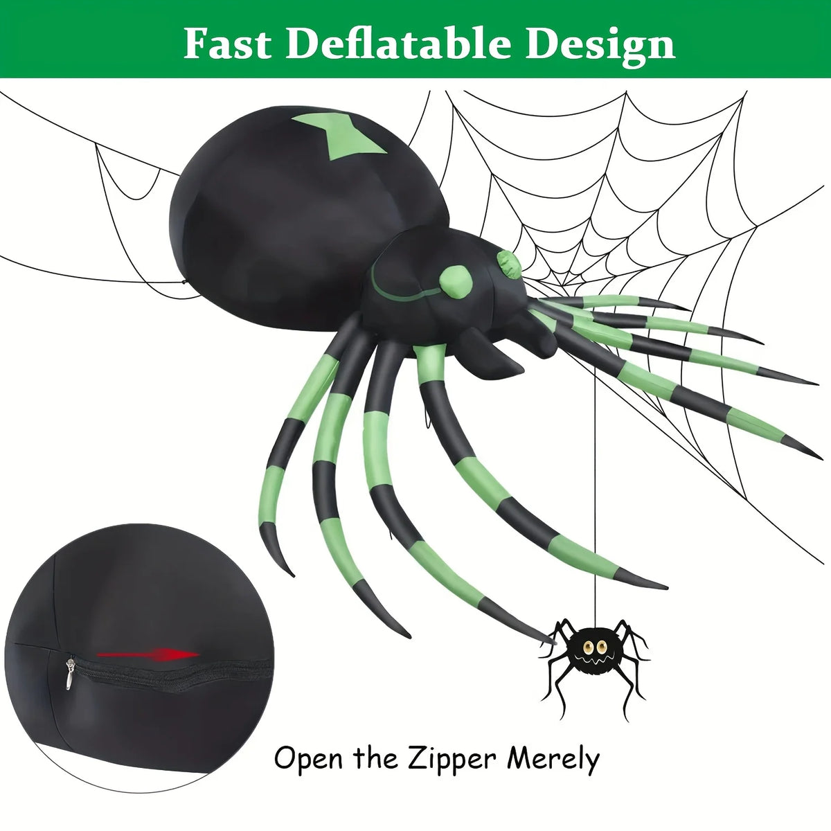 Giant 7.2FT LED Glowing Inflatable Spider Creepy Blow Up Yard Decor with Stakes & Blower, Outdoor Halloween Airblown Spider for Lawn Garden Party Quick Setup & Fast Deflate Design USA Warehouse Fast Shipping