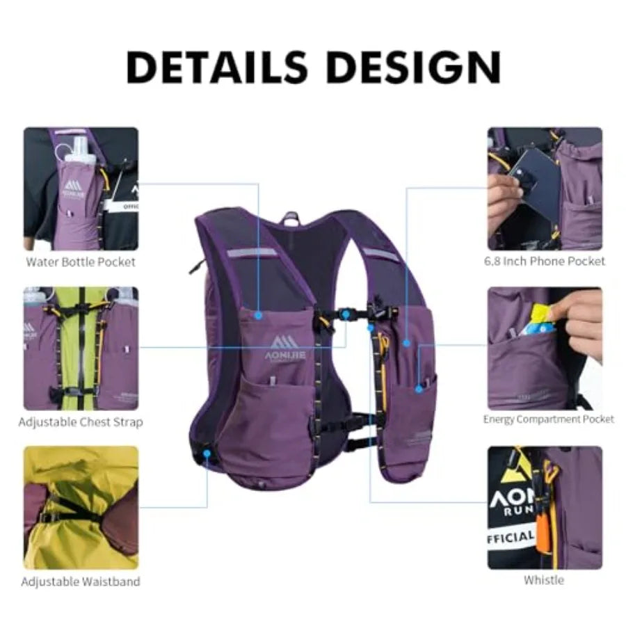Running Hydration Vest for Men and Women 8L Hydration Backpack Multiple Pocket Designs for Water Bottles/Bladders Lightweight