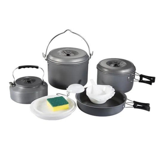 Nesting Camping Cookware Set 4-Piece Lightweight Aluminum Outdoor Cooking Set with 2 Pots Frying Pan Kettle Portable with Carrying