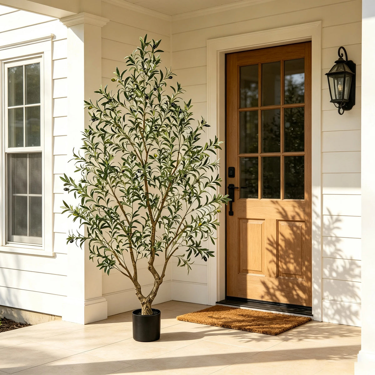 5/6/7/8FT Olive Tree Artificial Indoor Faux Olive Tree in Black Pot Fluffy Artificial Plants with Natural Wood Trunk and PE Lifelike Fruits for Home Bedroom Office Decor