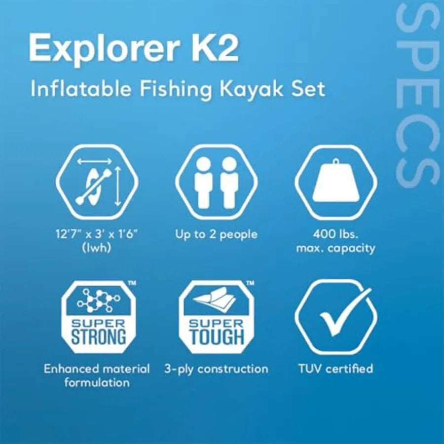 Inflatable Kayak Set: 2-Person 400lb Ccity SuperTough PVC Adjustable Bucket Seat Includes Deluxe 86in