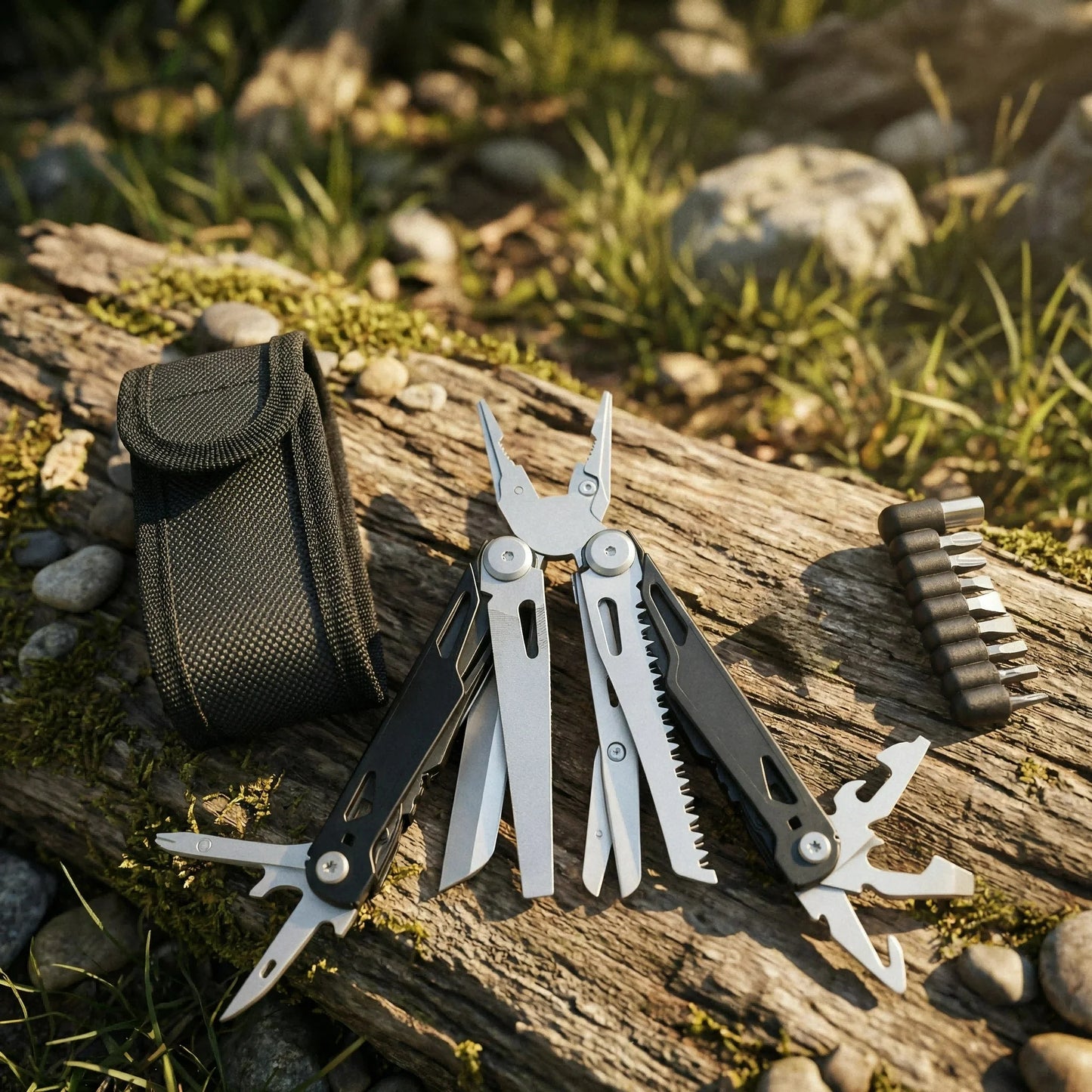 27 in 1 Multitool Pliers - Stainless Steel Survival Tool with Screwdriver/Saw/Spring Scissors for Camping, Fishing, Hiking (Nylo