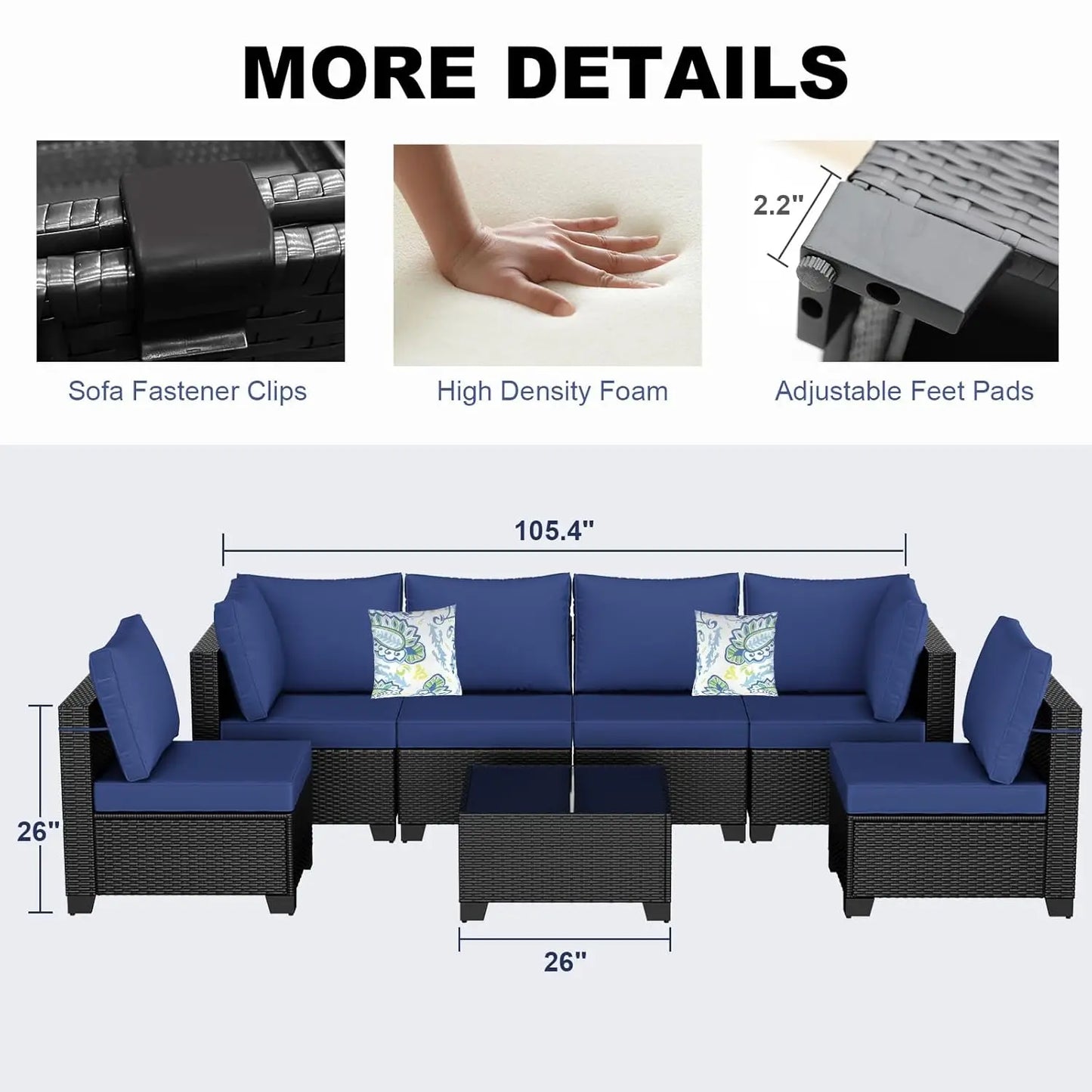 7 Piece Wicker Rattan Outdoor Patio Sectional Furniture Set, Outdoor Conversation Couch Set with Waterproof, Customized
