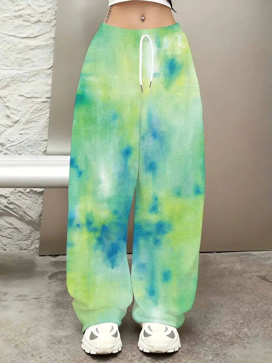 Tie Dye Sweatpants Long Pants Green Blue Watercolor Print Suitable For Leisure And Sports Scenarios