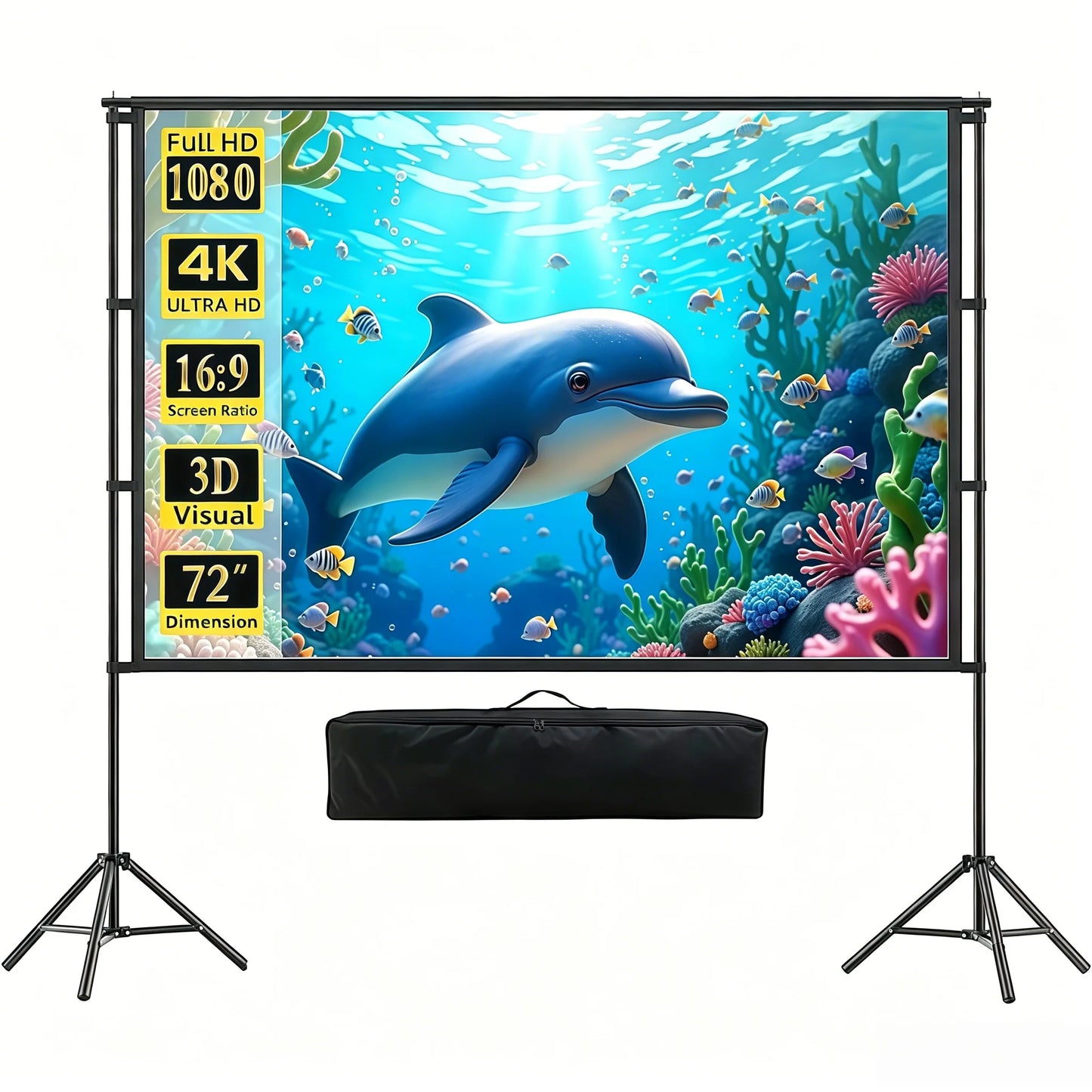 XBJ Projector Screen with Stand 100inch , Portable Outdoor Projector Screen 16:9 and Tripod Stand Lightweight Compact