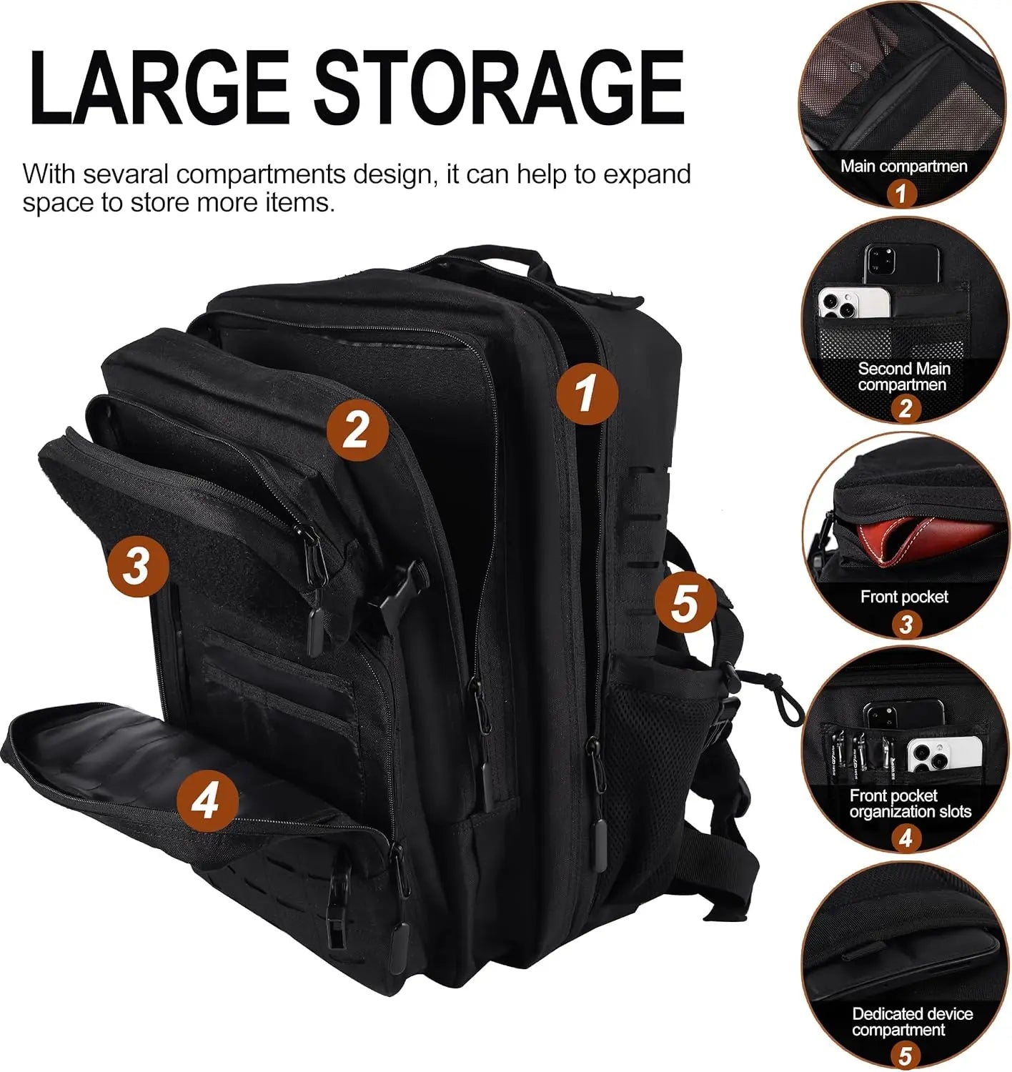Tactical Military Backpack for Men 25L/45L Large Molle Army Assault Pack 3 Day Hiking Rucksack With Bottle Holder