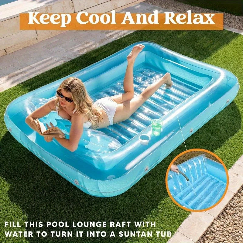 JOYFY Inflatable Tanning Pool Lounger Float 85" x 57" Extra Large Pool Floats Adult with Pillow Sunbathing Bed Lounge