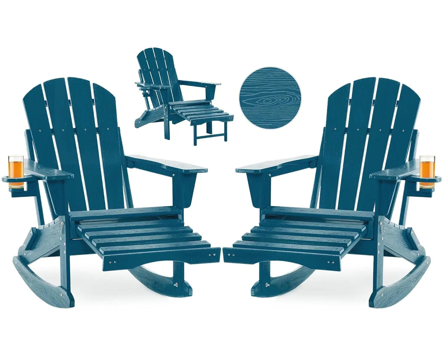 Folding Adirondack Rocking Chair Set of 2,4-in-1 Multifunctional Patio Chairs with Retractable Ottoman, Outdoor, Customized