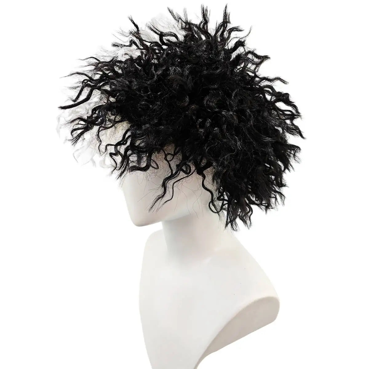 Black White Split Half And Half Premium Synthetic Fiber Afro Curly Wig Punk Rock Style Fluffy Voluminous Messy Short Kinky Hair Heat Resistant Adjustable Cap for Women Men Party Halloween Costume Cosplay Role Play Stage Show