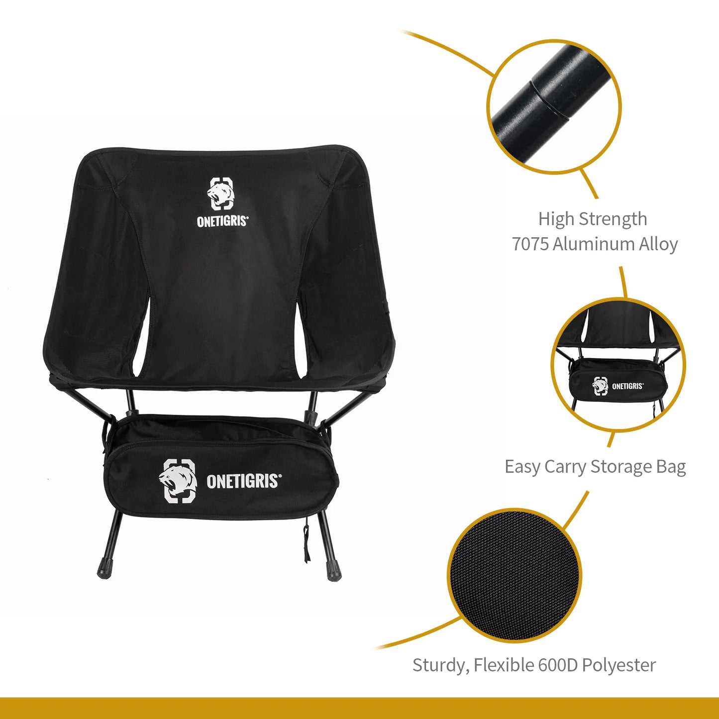 OneTigris Ultralight Camping Chairs 150KG Capacity Portable Beach Folding Chairs for Outdoor Fishing Travel Trekking BBQ Parties Gardening Indoor Use