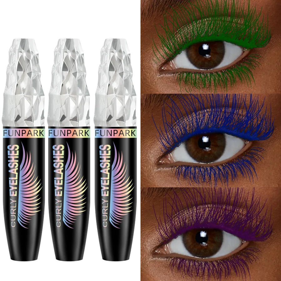 3pcs Color Mascara 5D Black Waterproof Mascara Lengthens Eyelashes Extension Thick Silk Fiber Mascara Female Makeup Eye Cosmetics Tools  for  Women Gifts Green Blue Purple for Eye Lashes