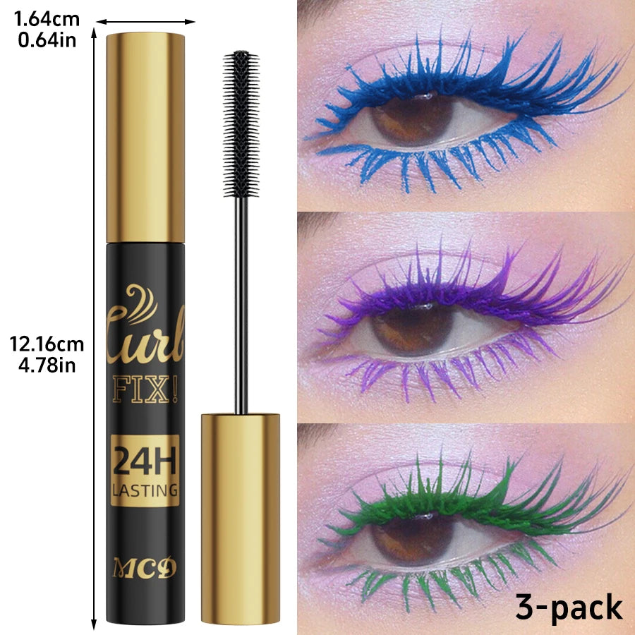 3pcs Colorful 3D Eye Blue Green Purple Mascara Waterproof Lengthens Eyelashes Extension Silk Fiber Mascare Eye Makeup for Women Cosmetic Korean Makeup Gifts Eye Beauty