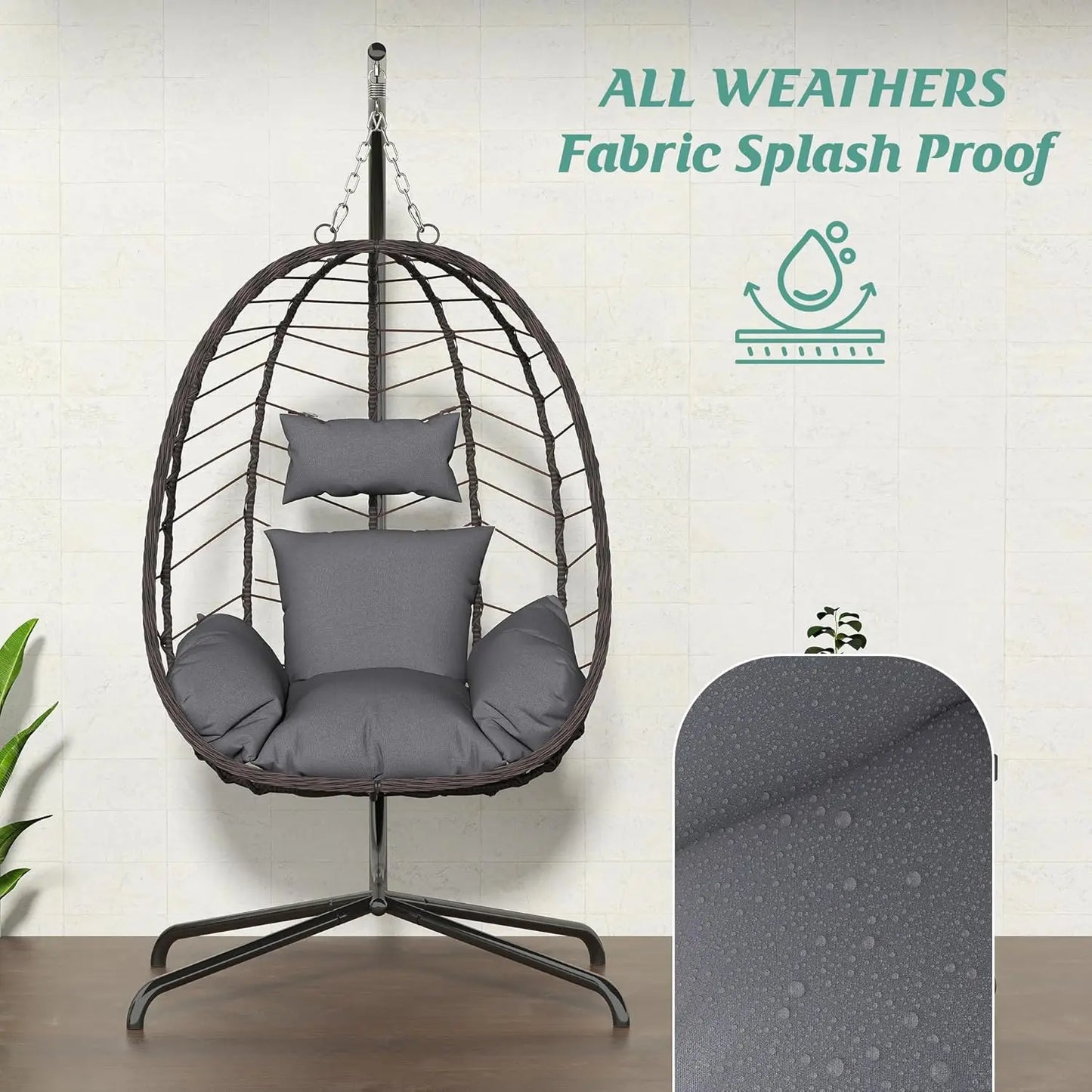 Egg Chair with Stand, Swinging Egg Chairs Outdoor Indoor, Hanging Basket Chair with Cushion, Patio Wicker, Customized
