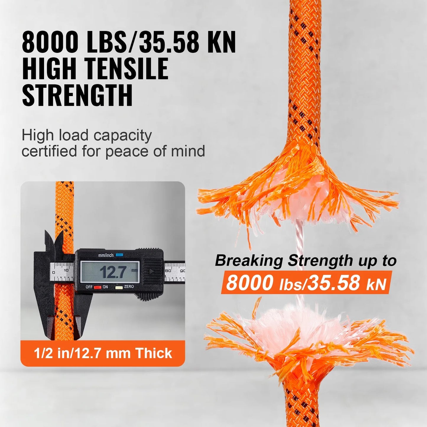 8000 lbs Arborist Tree Climbing Rope 1/2" x 220' Polyester 48-Strand