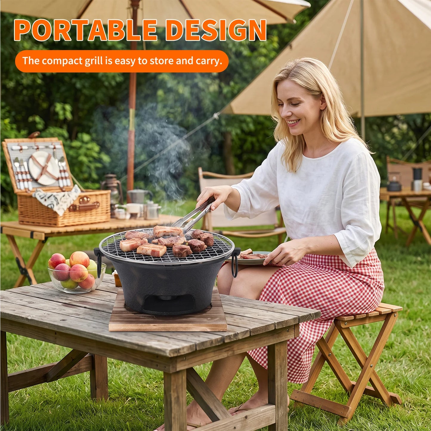 1pc Stainless Steel Barbecue Grill Tabletop Bbq Pit Round Iron Charcoal Stove for Home Party Outdoor Camping
