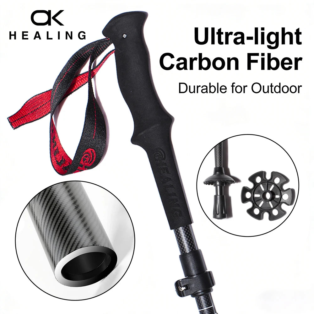 Ultralight Carbon Fiber Trekking Poles Outdoor Hiking Cane Folding Telescopic Nordic Mountain Climbing Pole Walking Stick