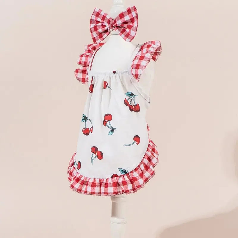 Cute Fashion Print Pet Dress with Bow, Plaid Pet Costume, Elastic Mesh Princess Dress, Puppy Cat, Complete Set, Puppy Clothes, Kitten Clothes