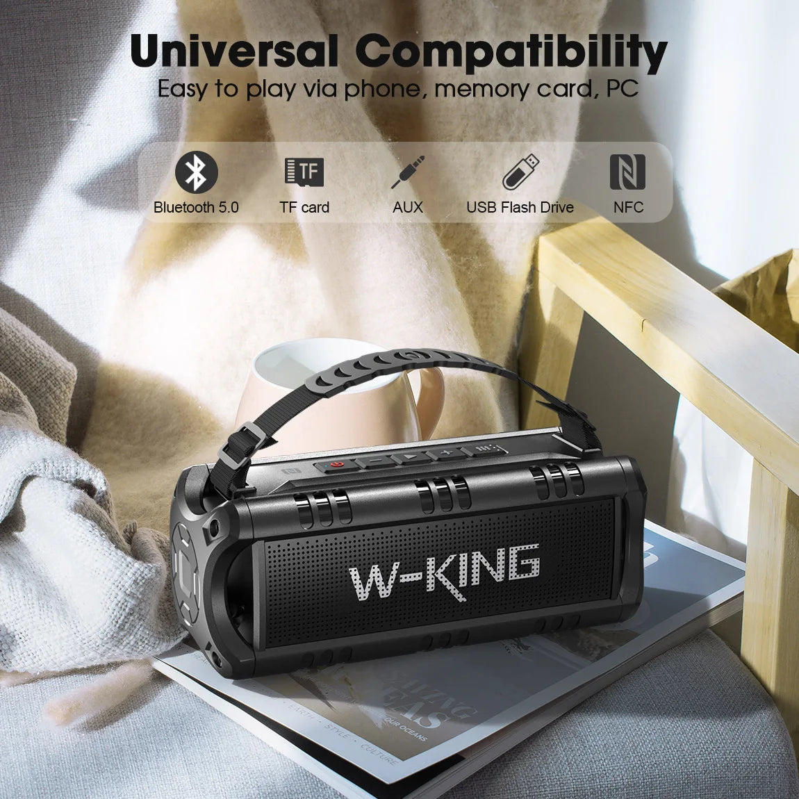 W-KING D8mini-1 Bluetooth Speaker, 30W Portable Wireless Loud Speakers, IPX6 Waterproof Outdoor Speaker, 24H Playtime, EQ, AUX, TF Card
