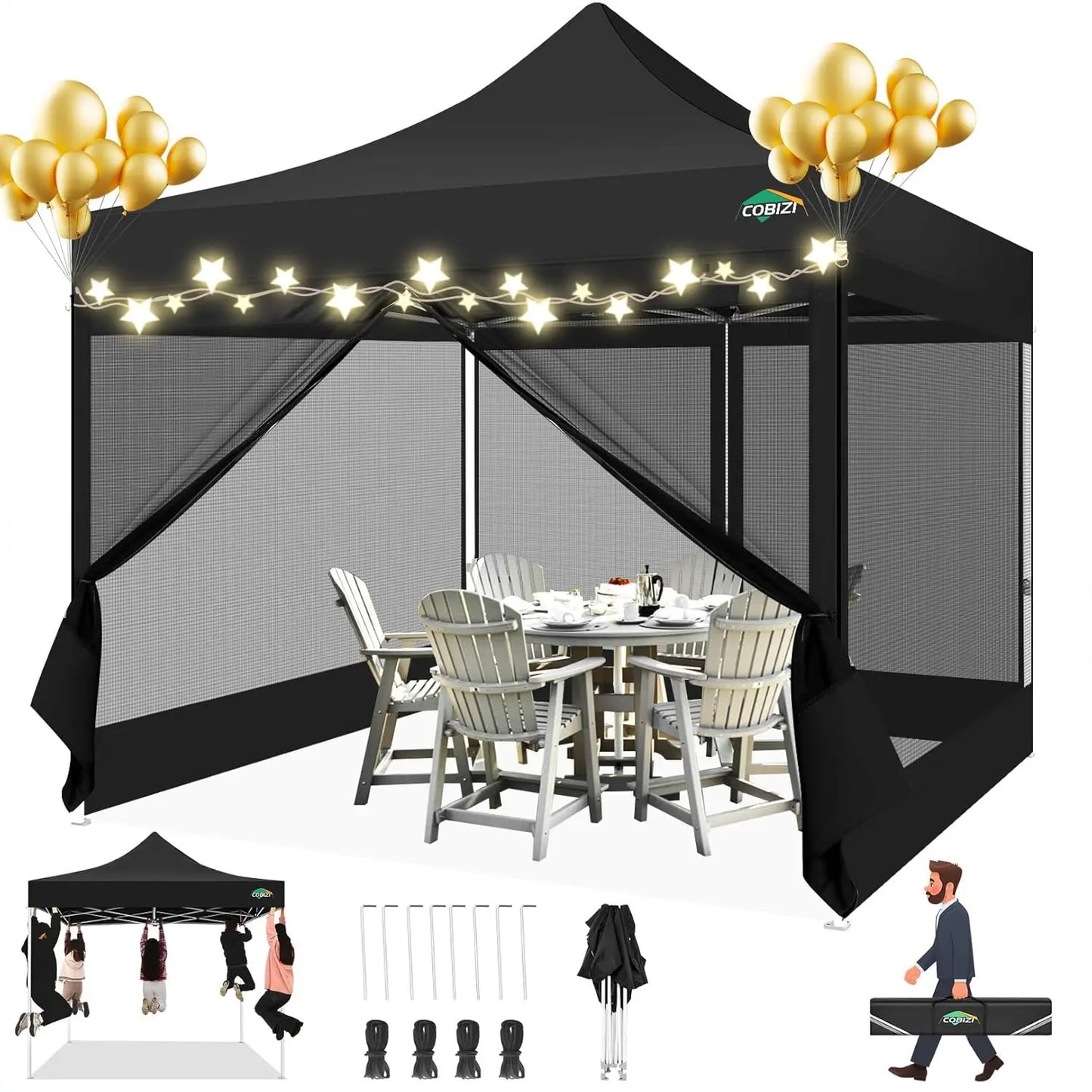 10x10 Heavy Duty Pop Up Canopy Tent with 4 Sidewalls Mosquito Netting Screen for Outdoor Camping Party Wedding Khaki,Custom
