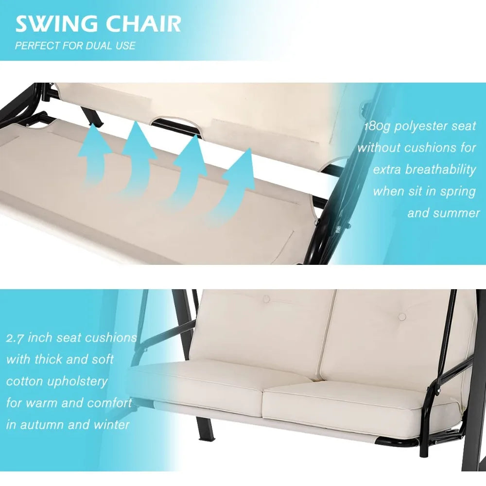 Outdoor Patio Swing Chair for Adults, 2-Seat Porch Swings with Adjustable Canopy, Outside Swing Bench with, Customized