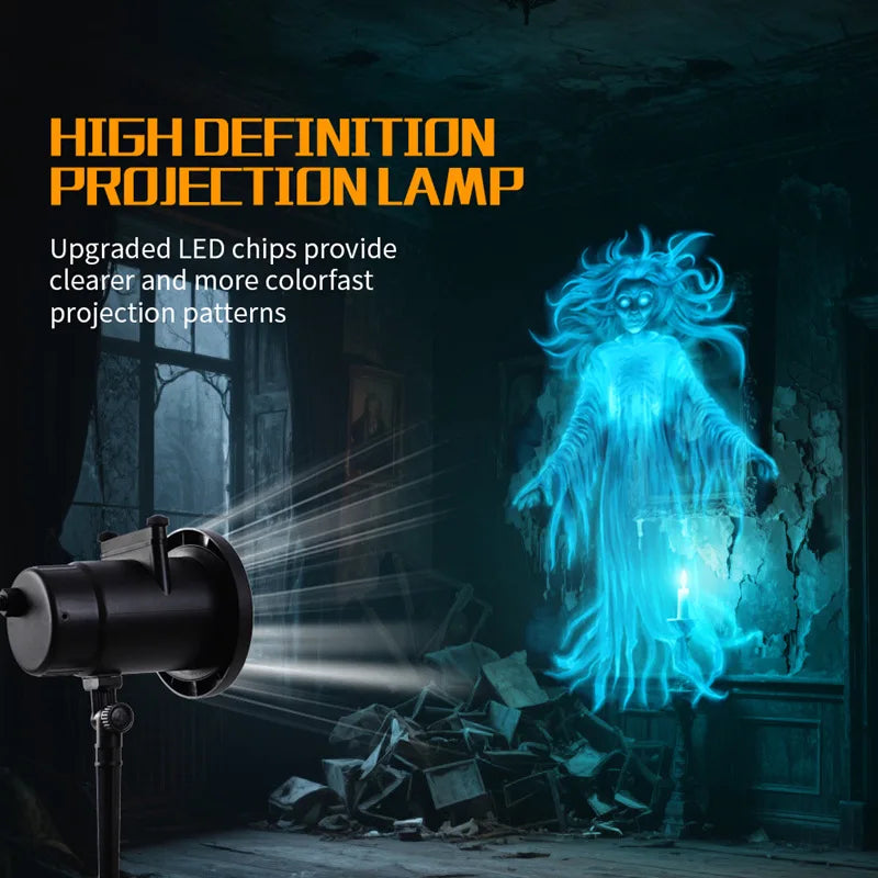 Halloween party decoration lights, special outdoor projection waterproof ghost decoration patio party festive lights + 10 cards