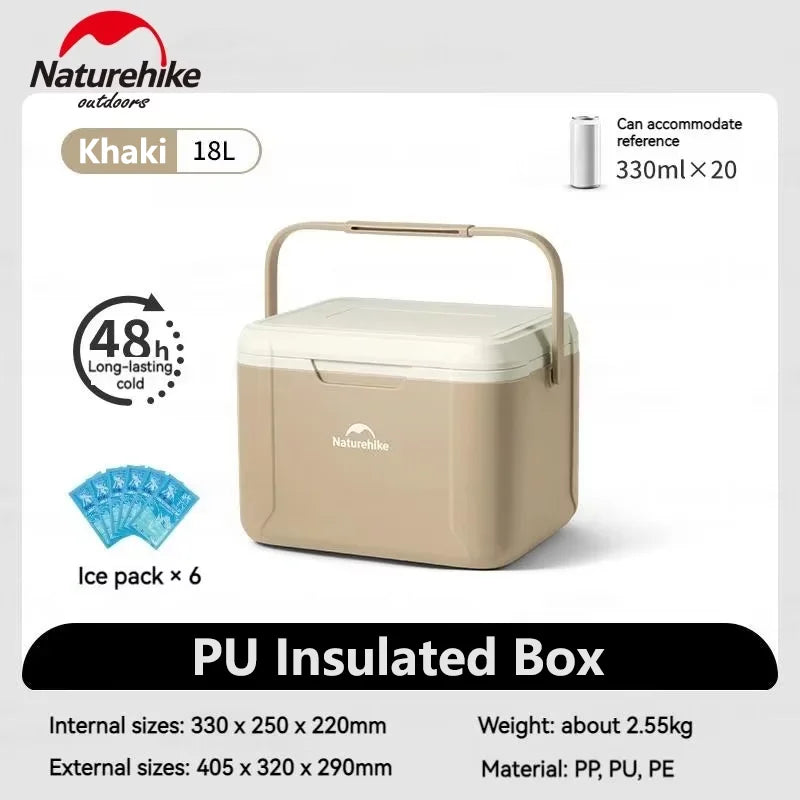 Naturehike 18L Cooler Box Portable Insulated Ice Chest Box Outdoor Picnic Food Cold Preservation Box Fishing Barbecue