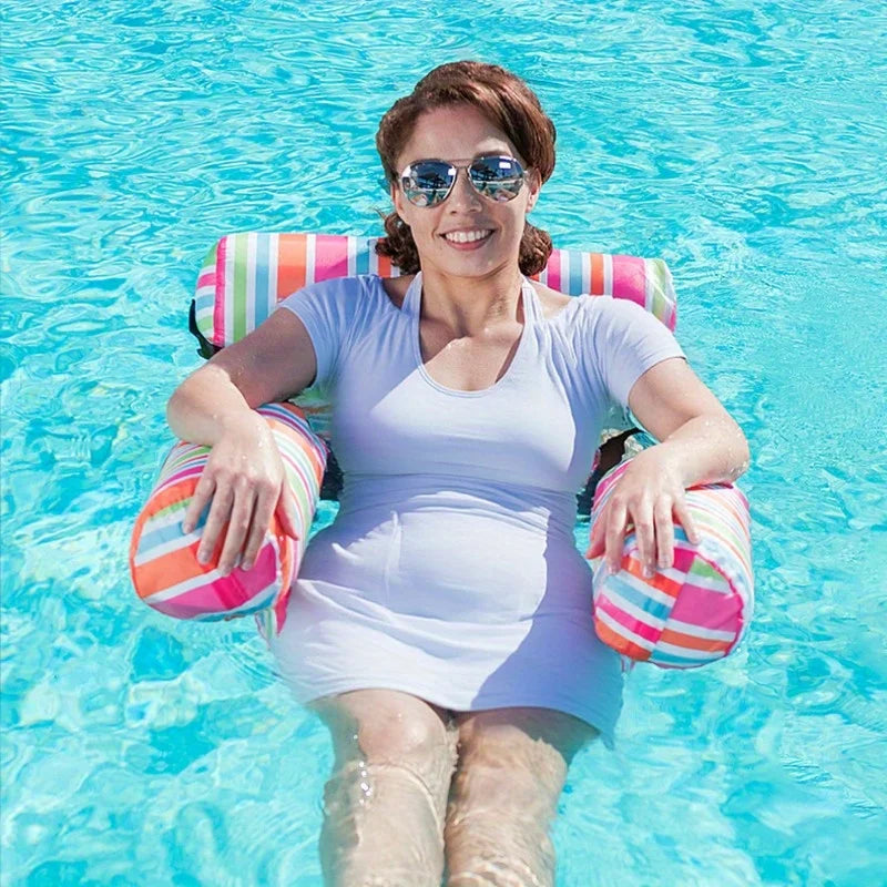 Joyfy 3 Pack Inflatable Pool Float Loungers Heavy-Duty Striped Hammock Chairs for Adults Portable Pool Chair Pool Lake