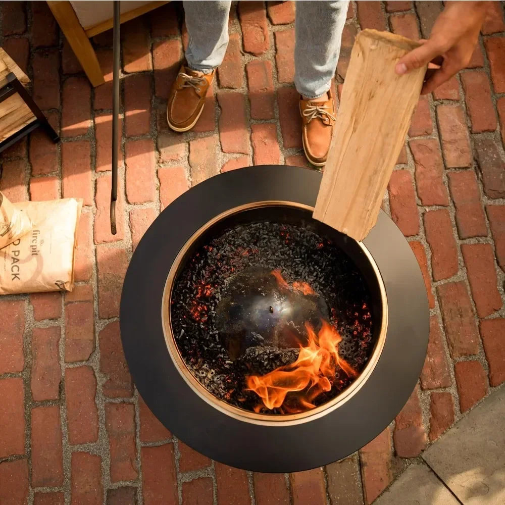 Modern Black 25-Inch Smokeless Wood-Burning Patio Fire Pit with Removable Ash Pan and Weather-Resistant Cover