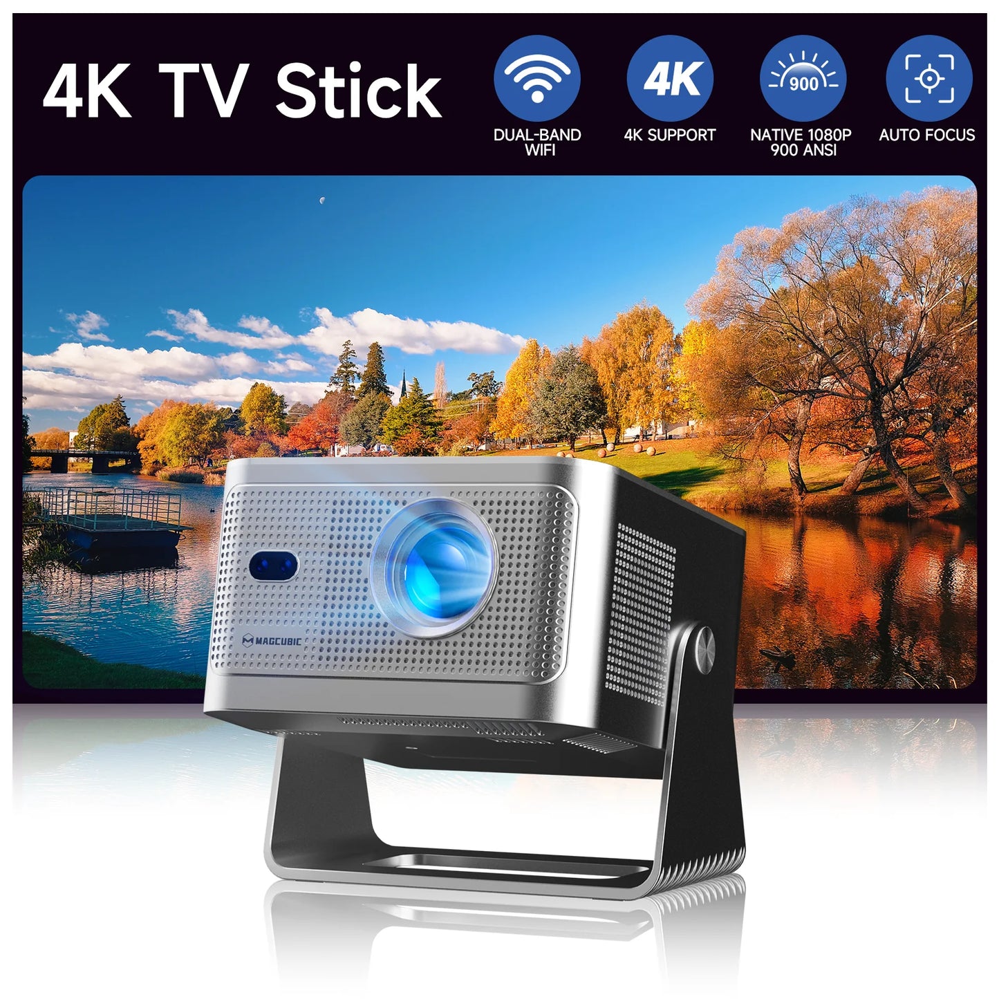 Magcubic HY350GTV Projector with 4K TV Stick 1080P 900 ANSI Native Projector Auto Focus Portable Beam Home Theater