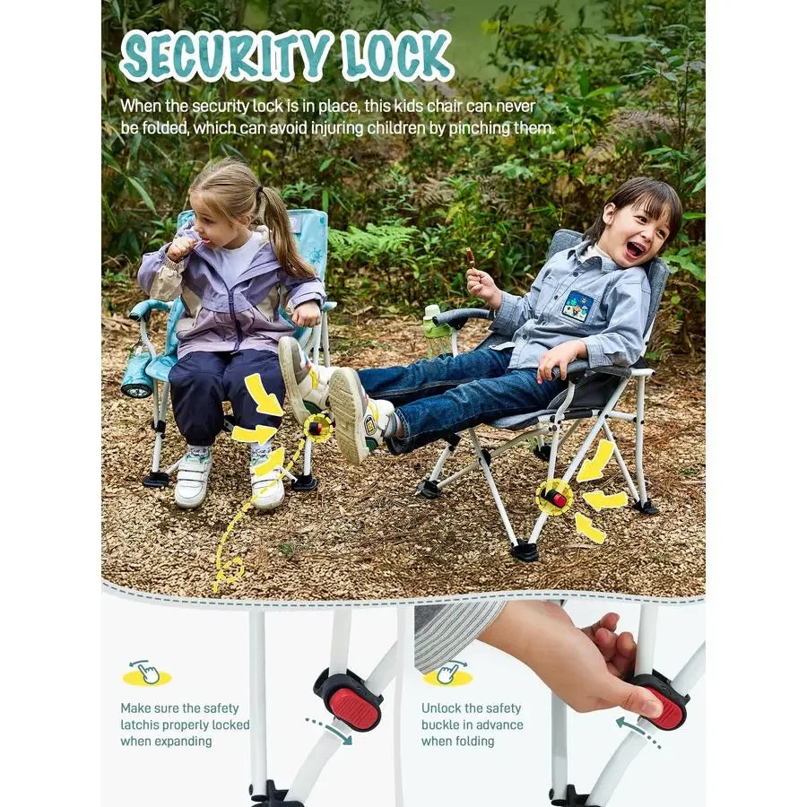 Kids Camping Chairs with Cup Holder, Padded Folding Camping Chair Outdoor with Safety Lock, Carry Bag, Lightweight Portable