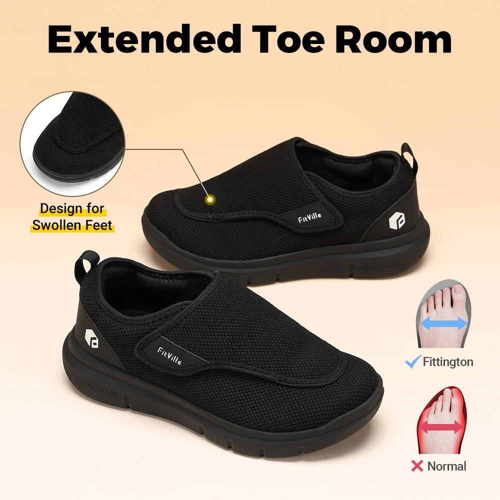 Fittington Diabetic Shoes For Men Extra Wide Slip-on Loafers Swollen Feet Adjustable Walking Shoes For Elderly Foot Pain Relief