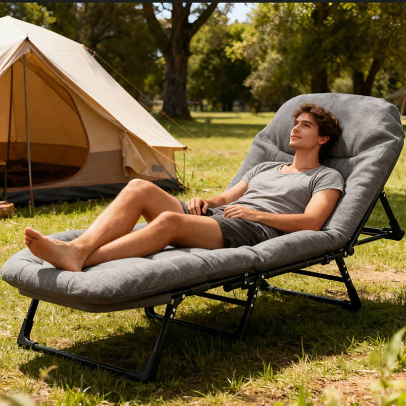 Adult Camping Cot with Built-In Headrest And Removable Mattress - 71 Inch XL Portable Folding Bed, Heavy Duty Frame for Support