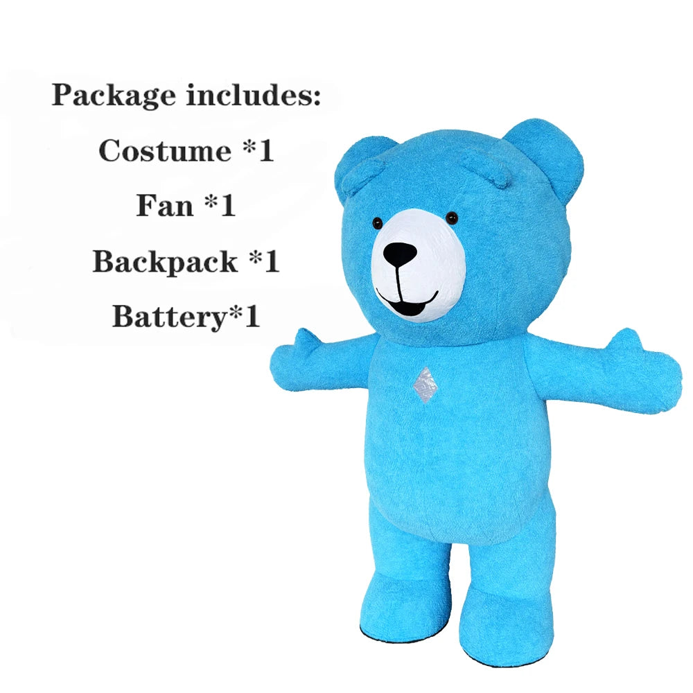 Blue Teddy Bear Inflatable Costume Mascot Parade Adult Character Cosplay Animal Birthday Halloween Party Event Plush Set