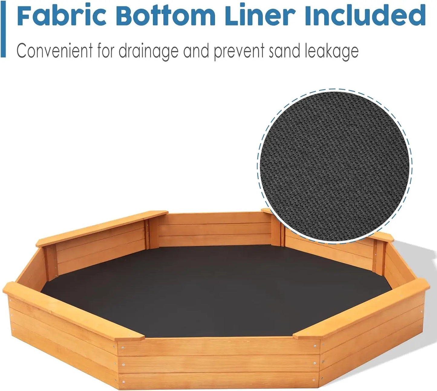 Kids Large Octagonal Wooden Outdoor Sandbox with Cover, 4 Built-in Benches Extra Large Sandpit, Bottom Liner, Playset Gift for Kids