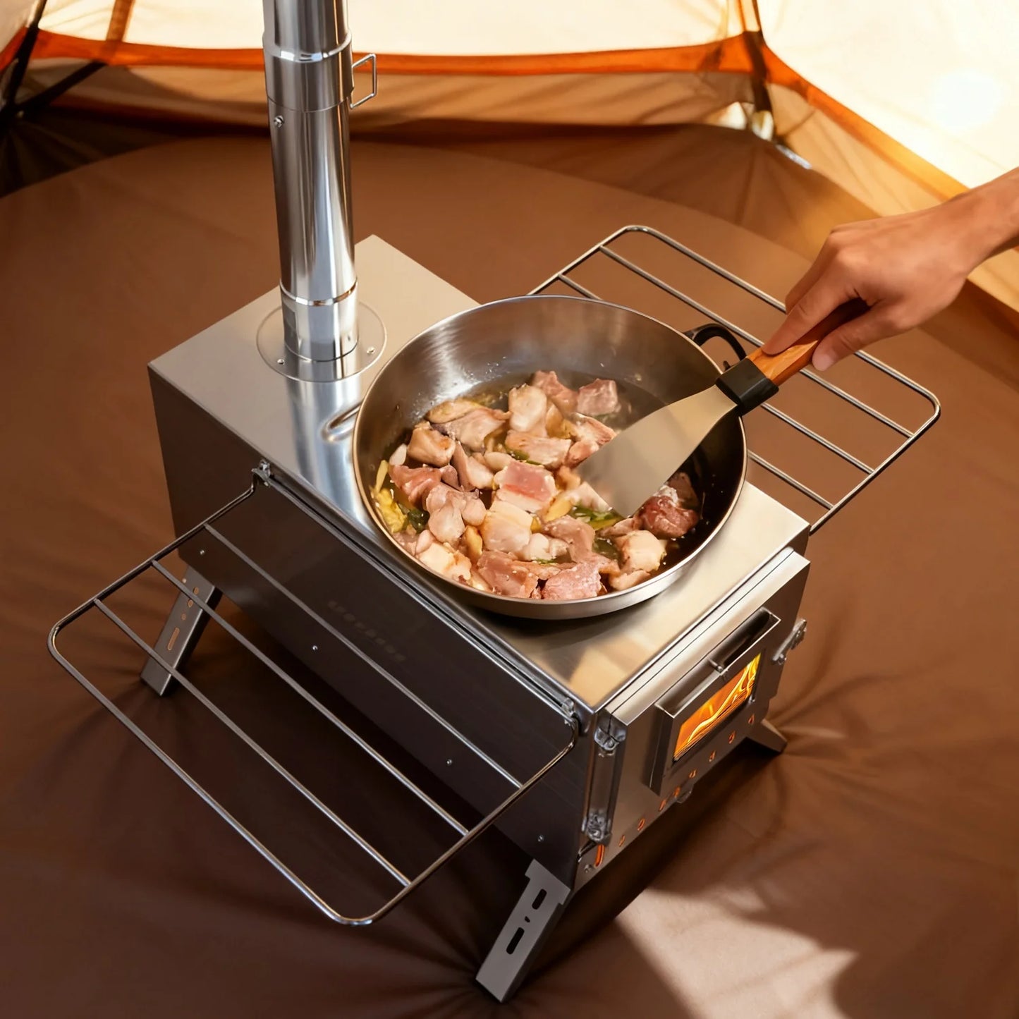 Portable Camping Tent Wood Stove for Outdoor Heating Stainless Steel Hot Tent Stove Burner Stove with 7 Chimney Pipes